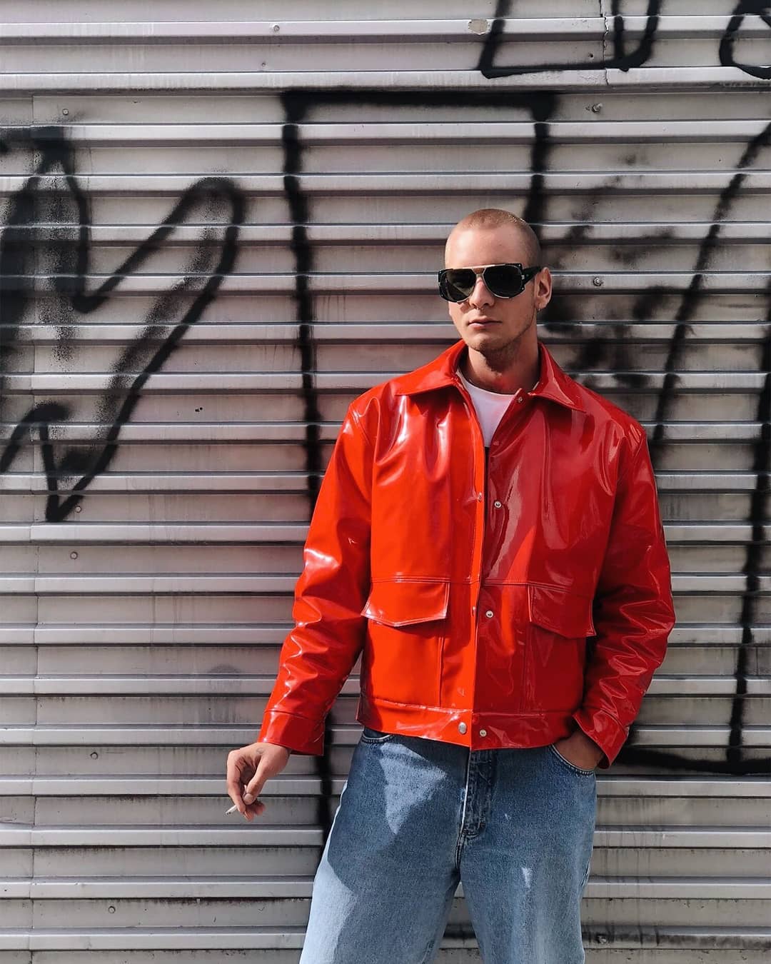 Ivan kašša vinyl pvc red jacket influencer Streetstyle streetwear upcycling fashion label brand local designer Berlin